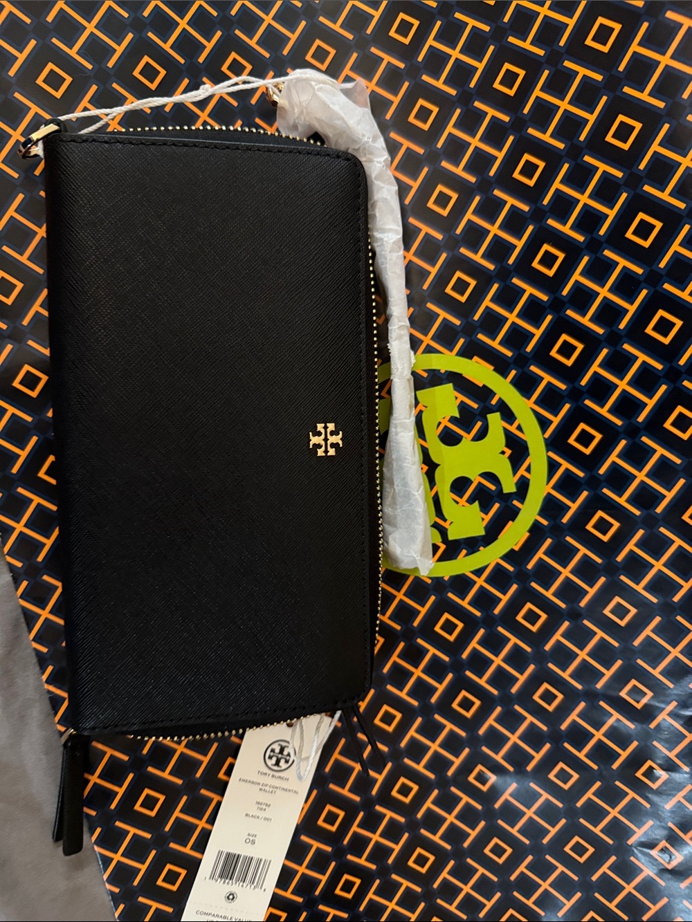 Tory Burch Black and Gold Wristlet